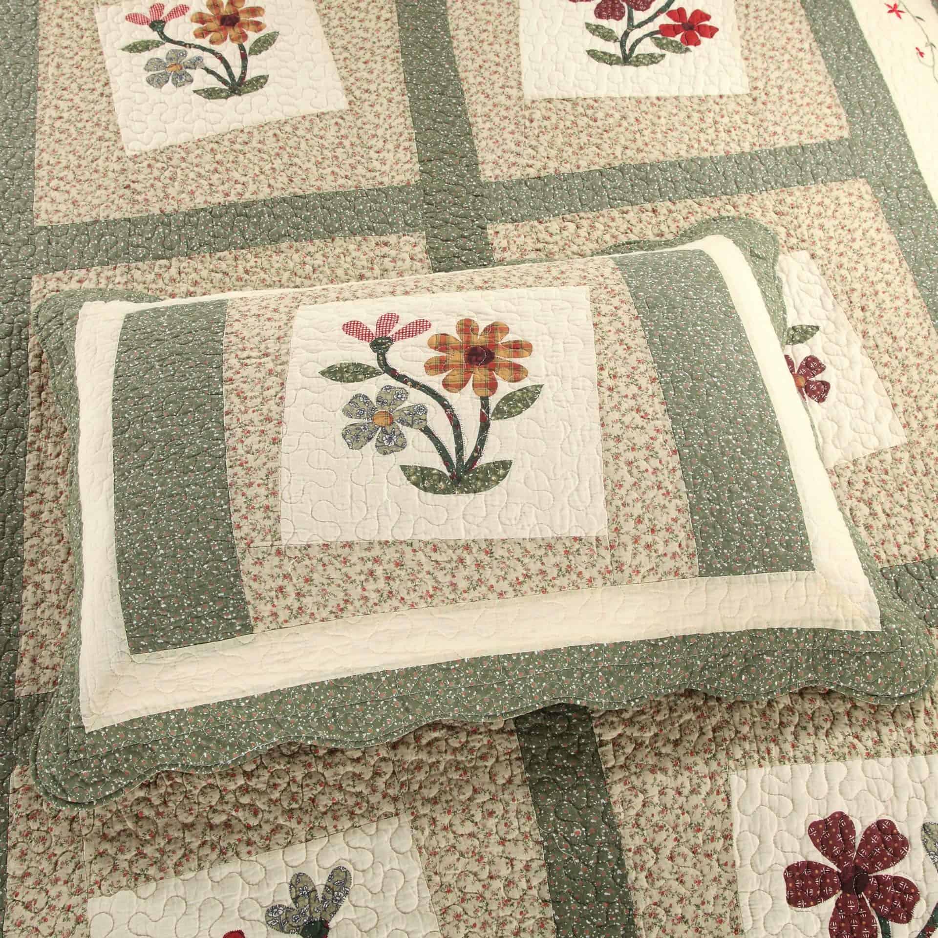 Juego de colcha acolchada con bordado floral reversible - Imagen 5