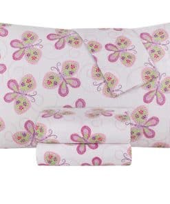 Juego de sábanas de franela 100% algodón -Mariposa