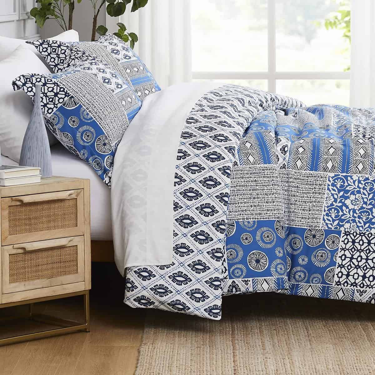 Juego de Funda de Edredón Reversible -Global Patchwork Blue