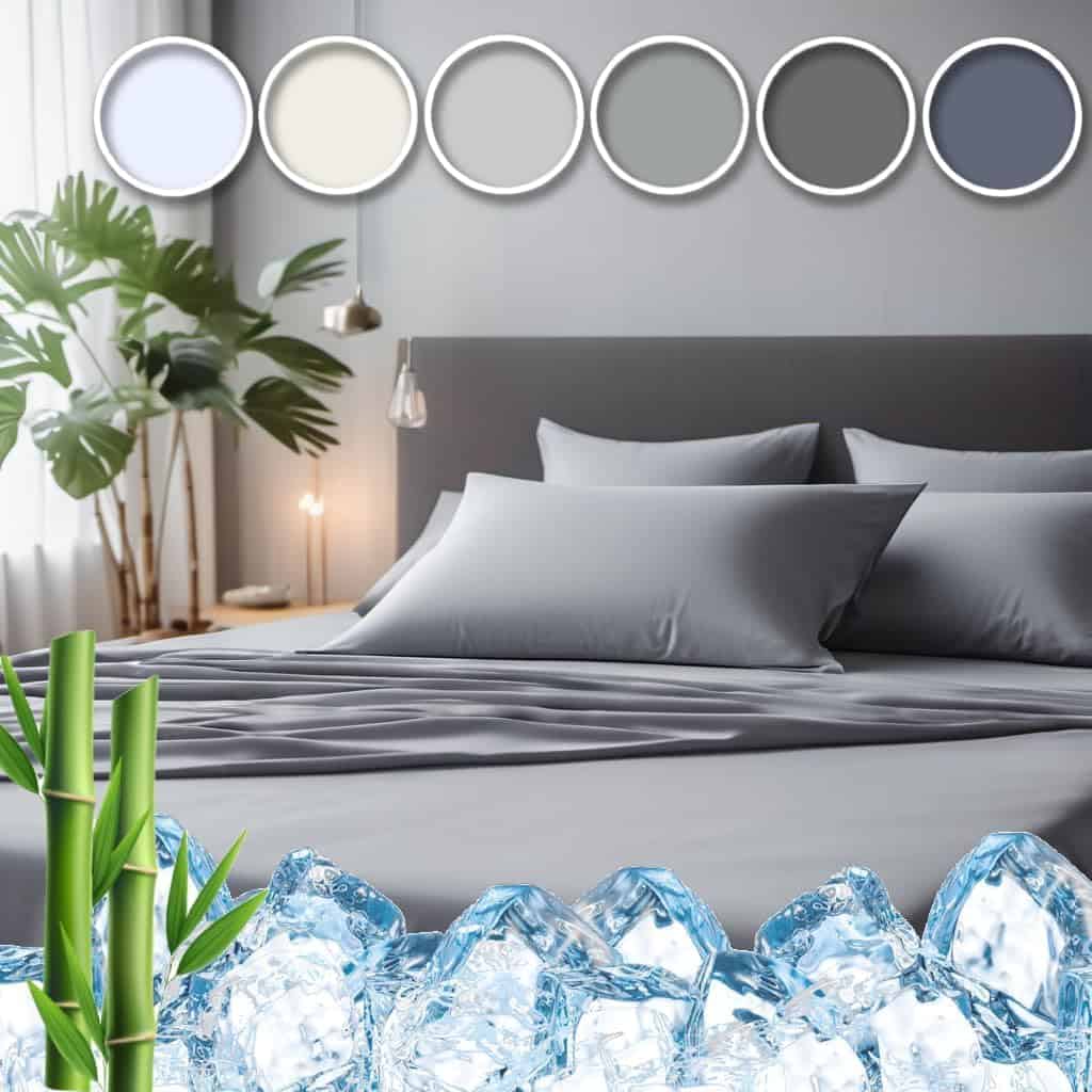 Juego de sábanas de bambú viscosa de seda -Gris