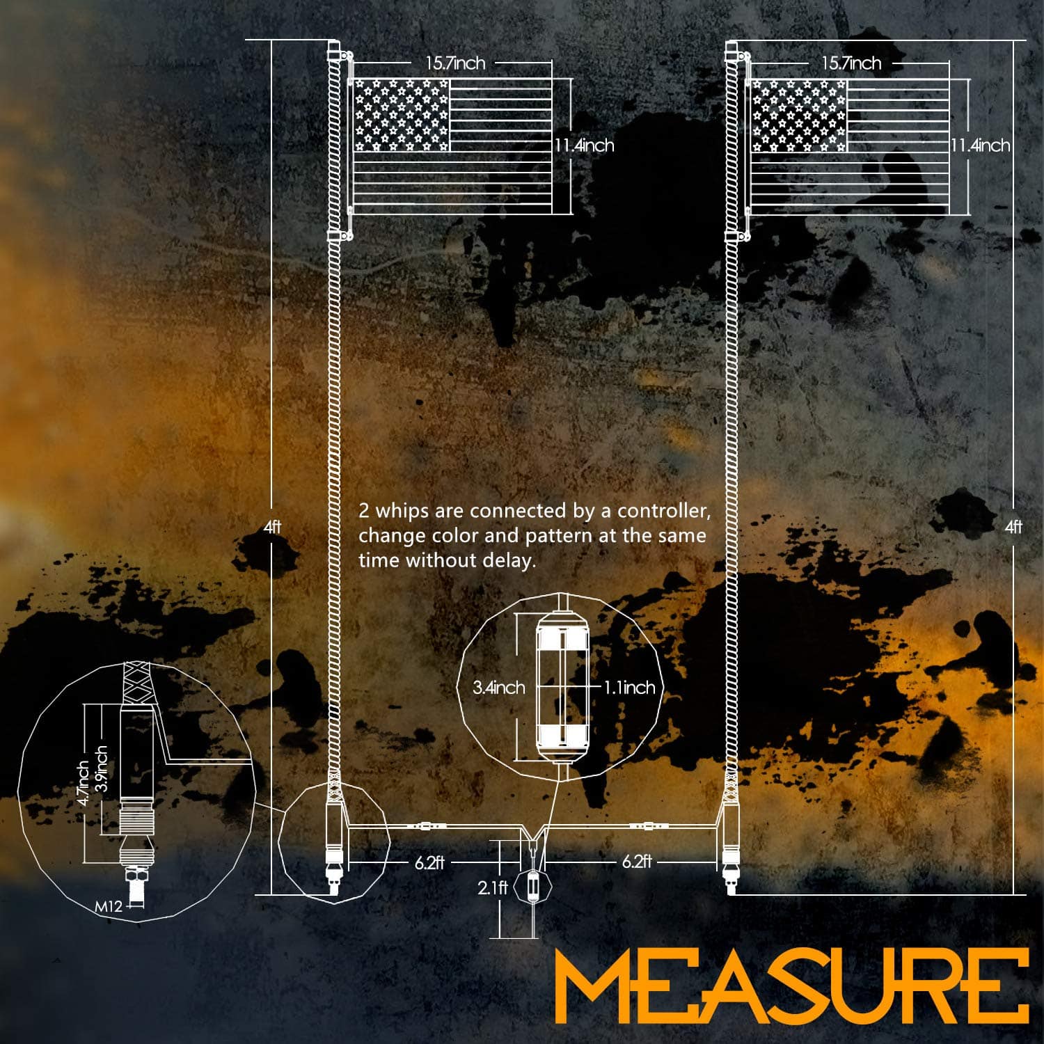 Nirider 2PCS 4ft Luces LED de Látigo con Control Remoto de - Imagen 3