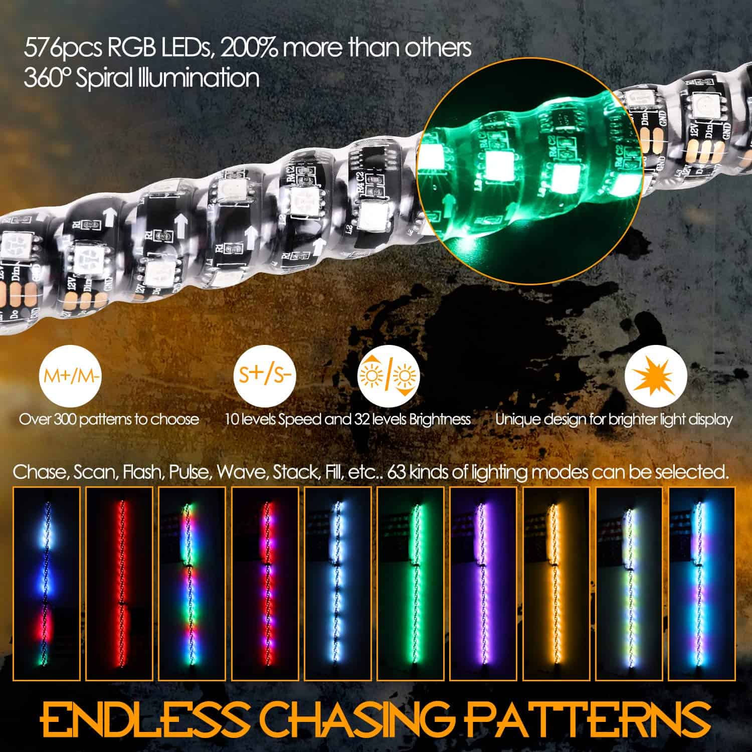 Nirider 2PCS 4ft Luces LED de Látigo con Control Remoto de - Imagen 5