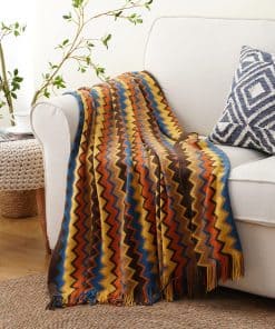 Manta de Lana Tejida Boho BATTILO HOME, Mantas Naranjas