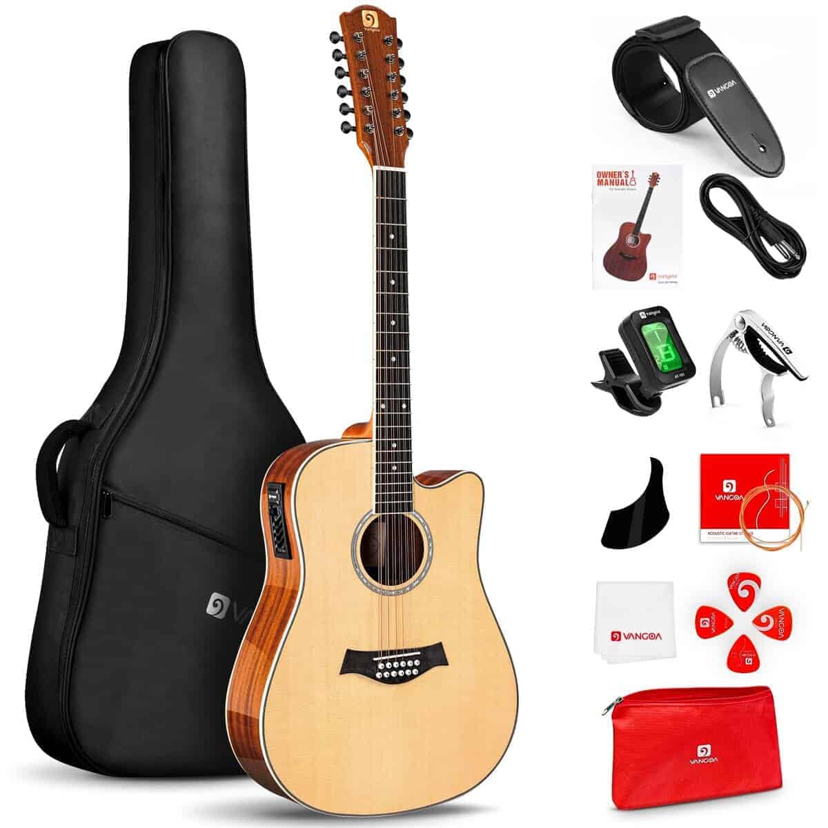 Guitarra de 12 Cuerdas Vangoa, Guitarra Acústica Eléctrica