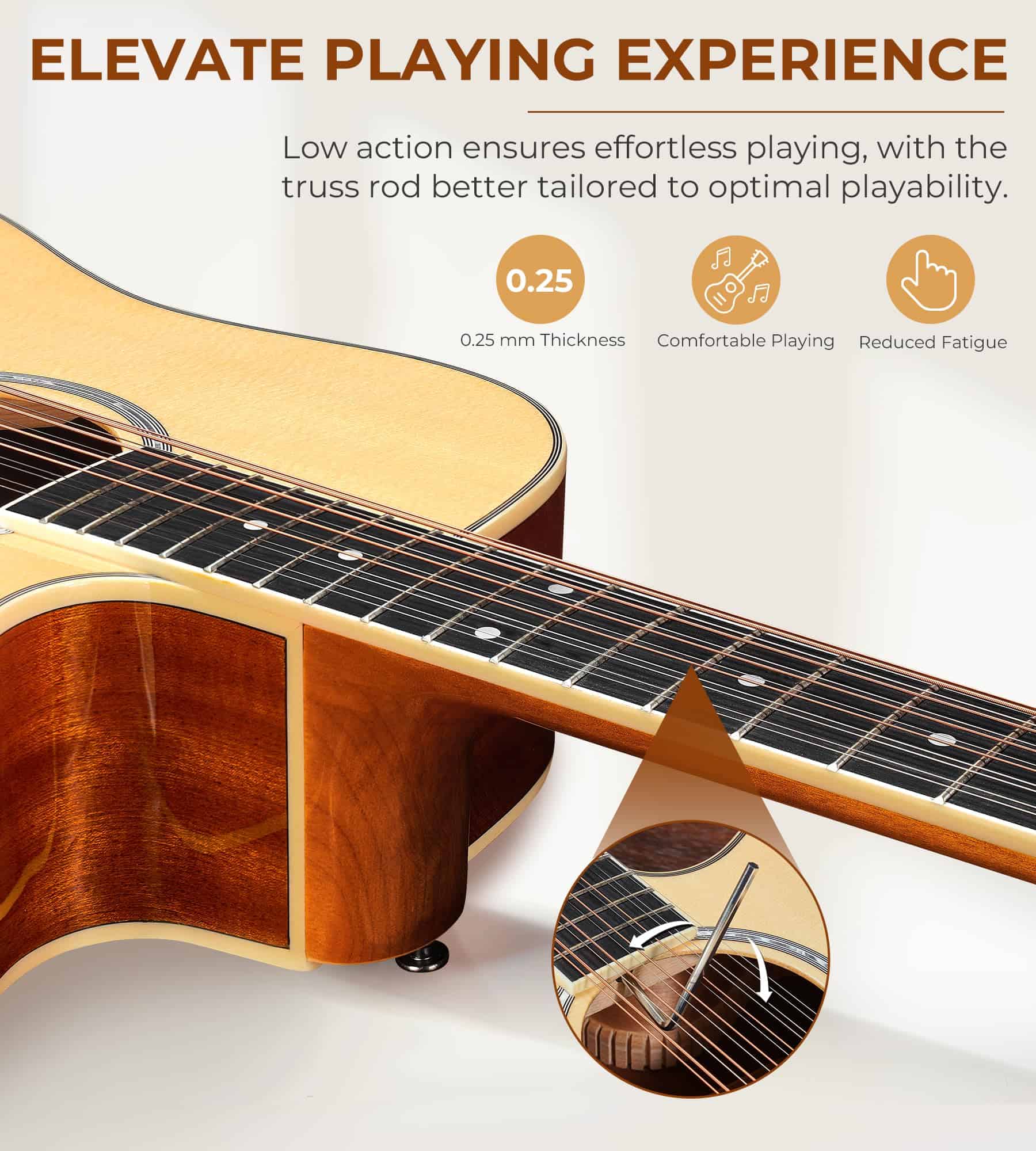 Guitarra de 12 Cuerdas Vangoa, Guitarra Acústica Eléctrica - Imagen 6