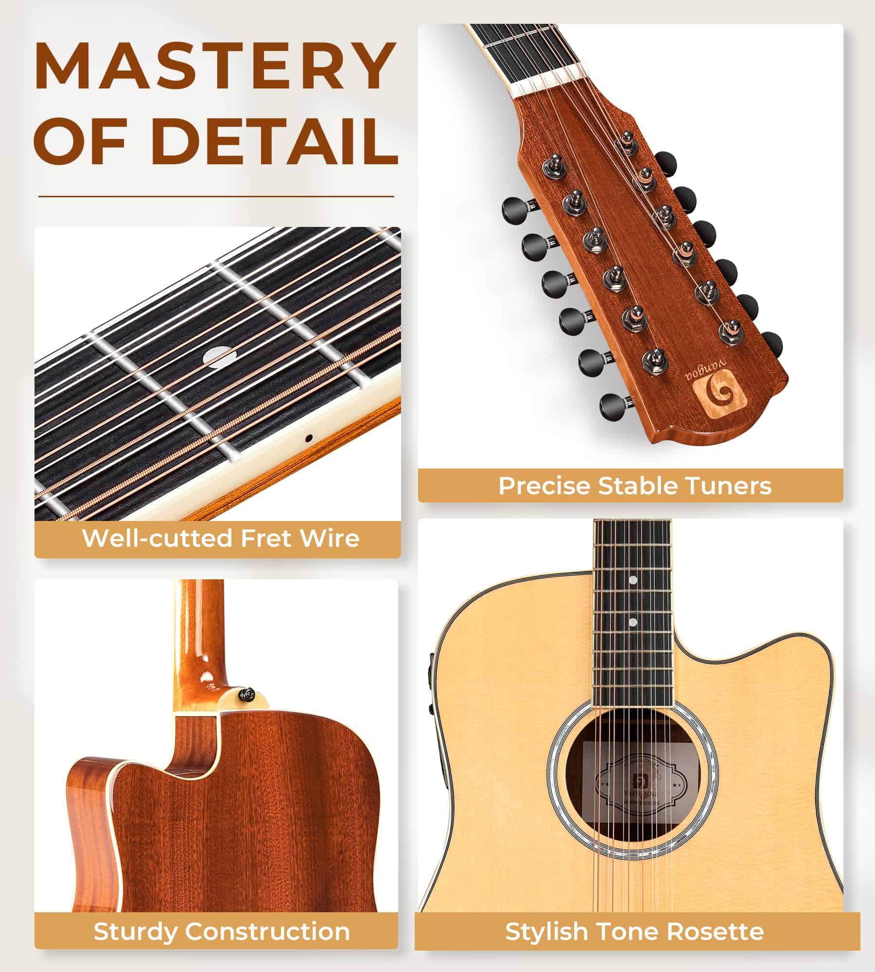 Guitarra de 12 Cuerdas Vangoa, Guitarra Acústica Eléctrica - Imagen 7