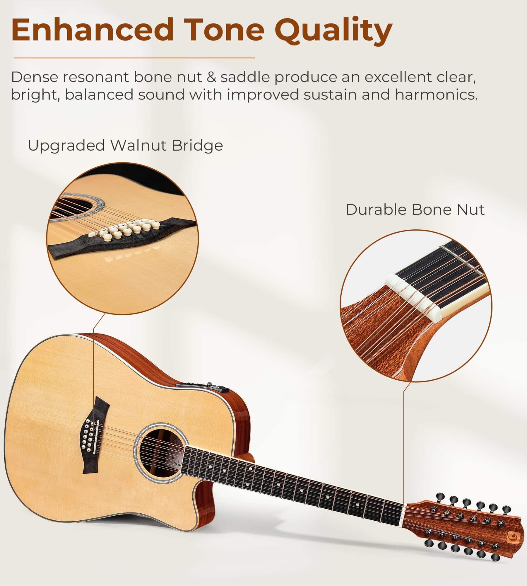 Guitarra de 12 Cuerdas Vangoa, Guitarra Acústica Eléctrica - Imagen 4