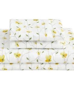 Juego de sábanas King amarillas con estampado floral - 4