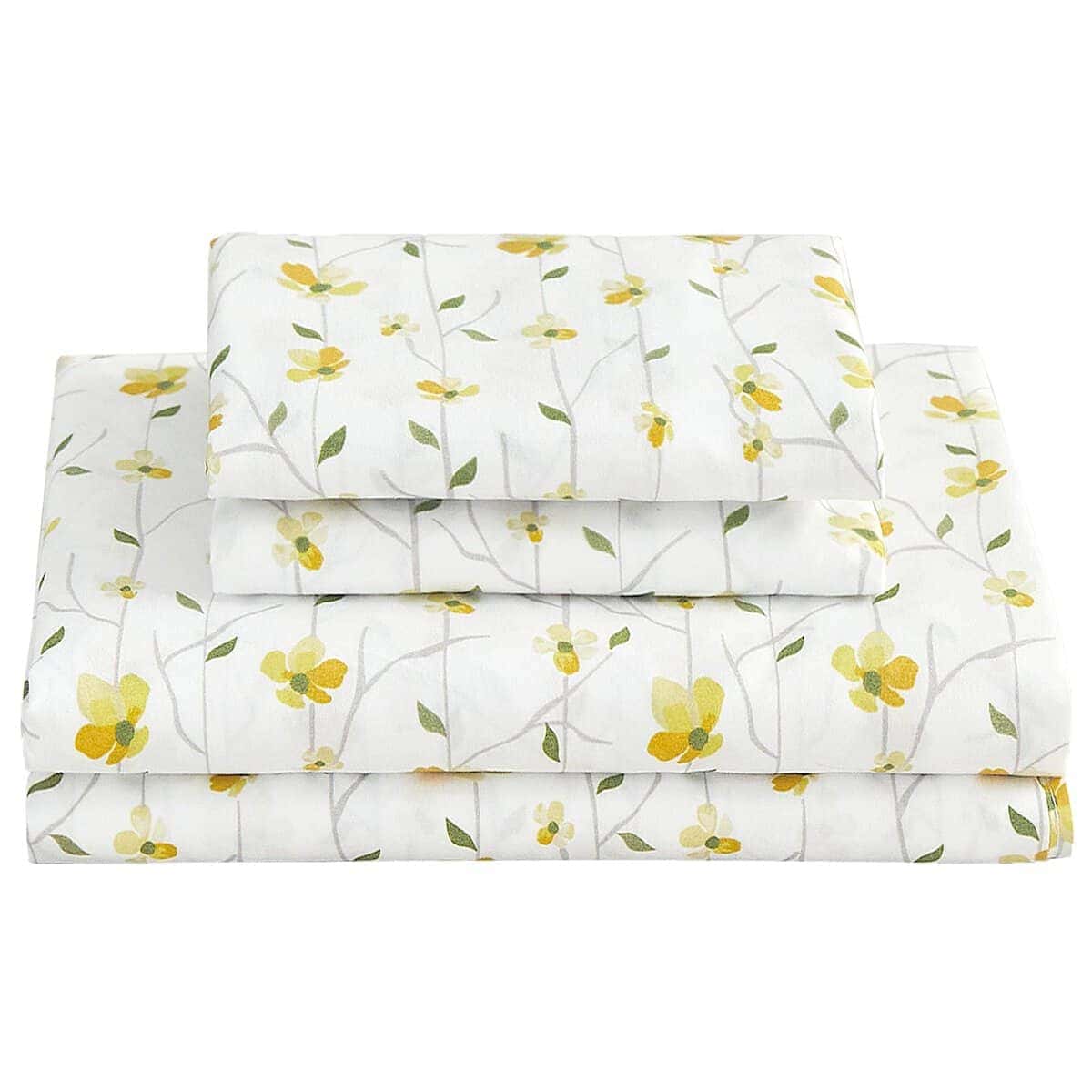 Juego de sábanas King amarillas con estampado floral - 4