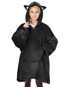 Manta con Capucha Solaris Cat para Niños - -Negro