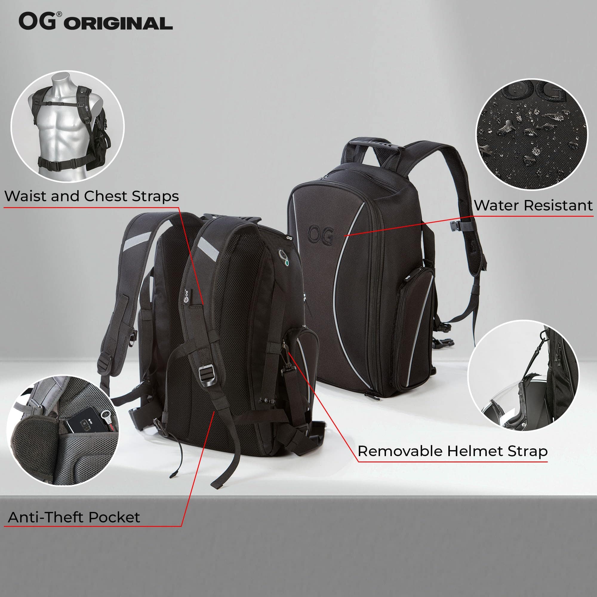 Mochila de Motocicleta OG Original GO Negro Impermeable, - Imagen 7