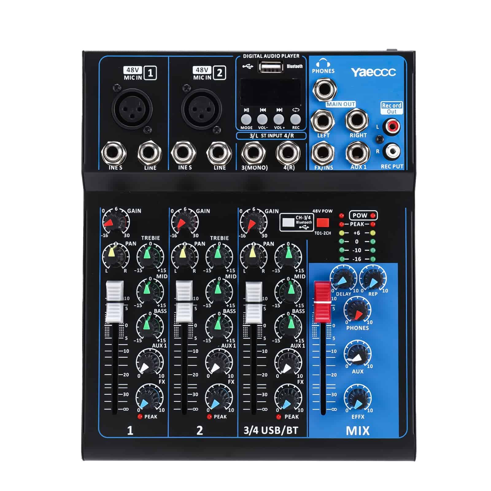 Mezclador de Audio Estéreo de Estudio en Vivo de 4 Canales