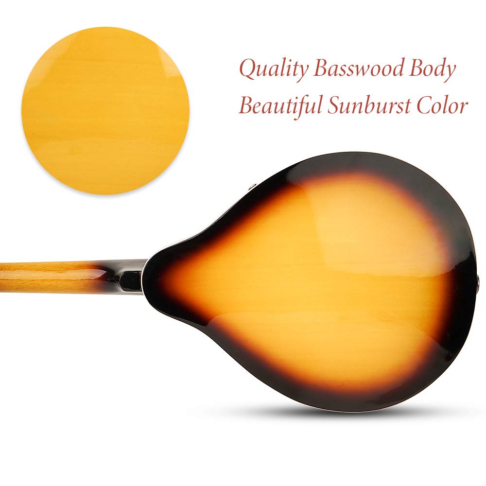 Mandolina Acústica Estilo A Vangoa Sunburst, 8 Cuerdas con - Imagen 3