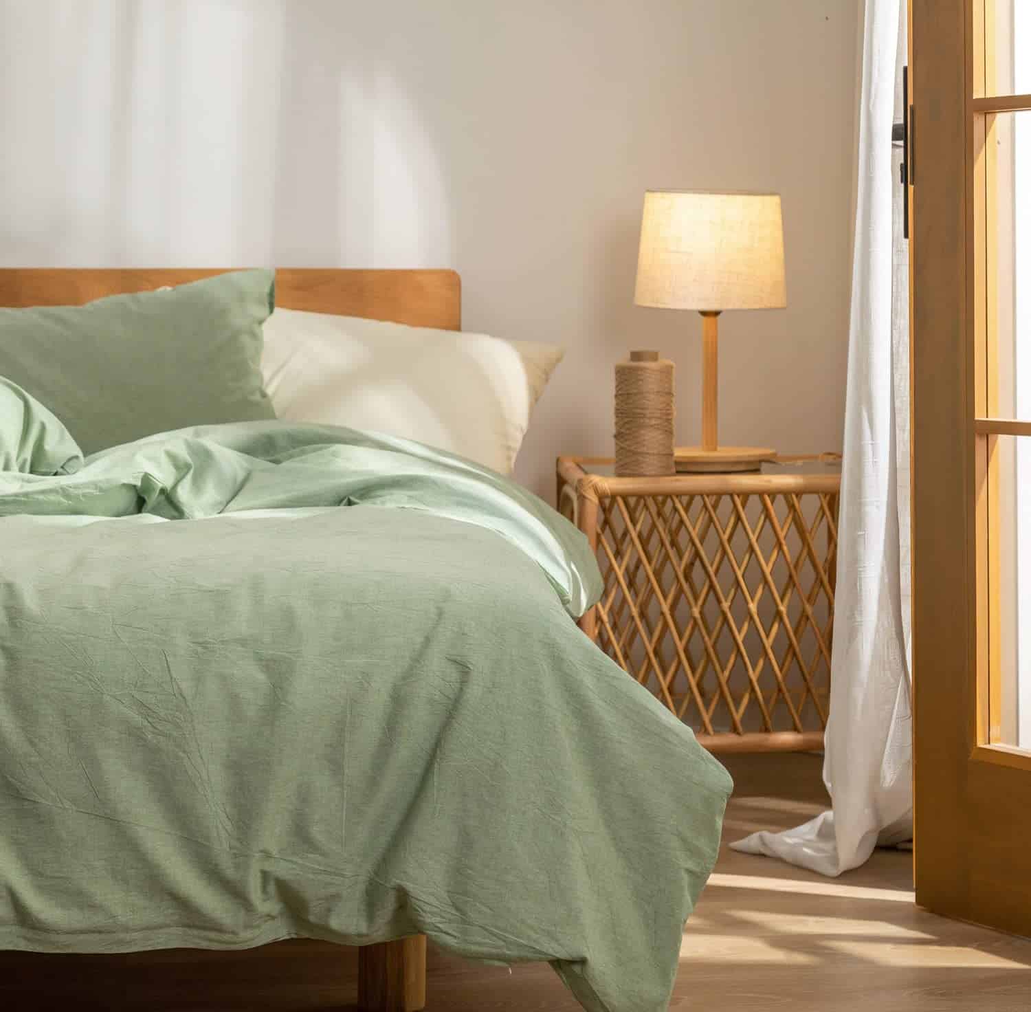 Funda de Edredón Verde Queen, 100% Algodón Lavado con - Imagen 9