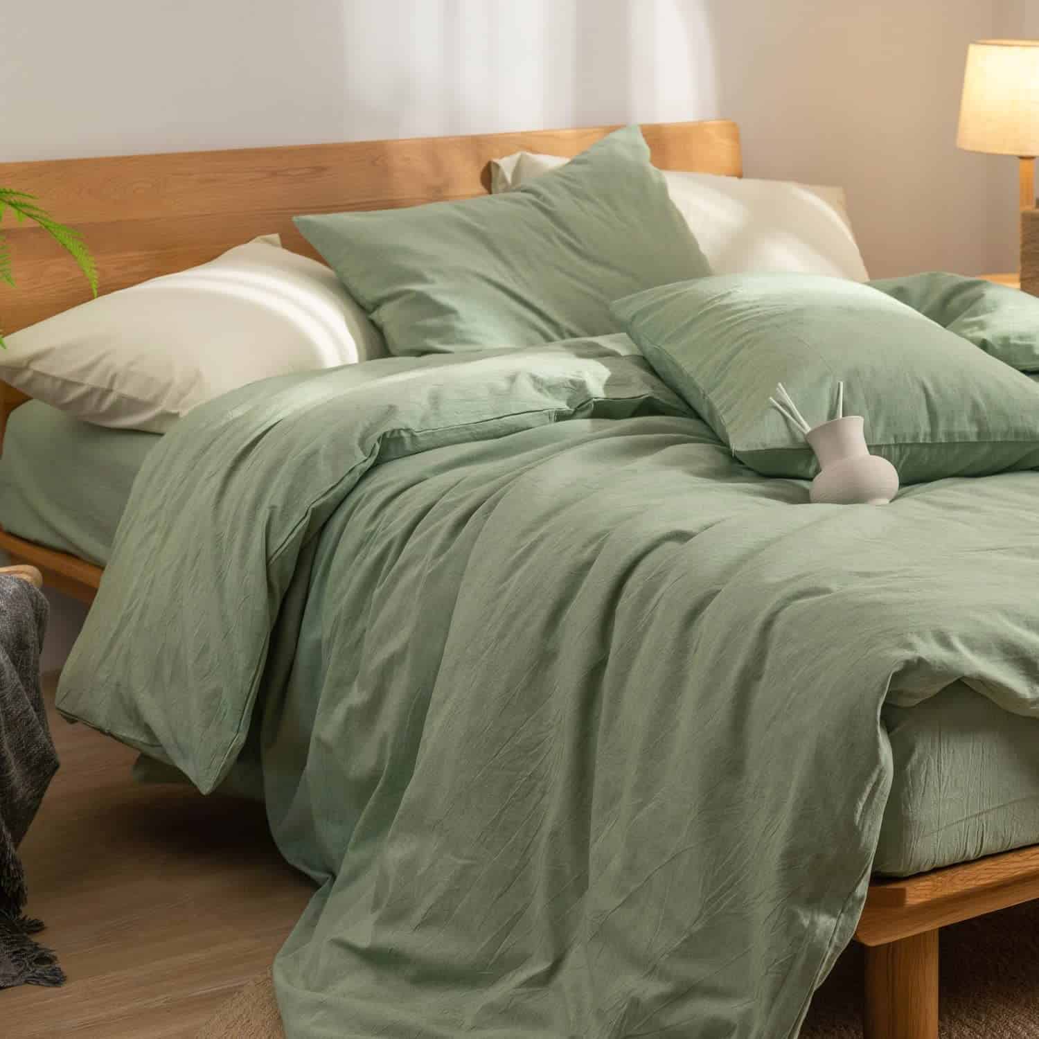 Funda de Edredón Verde Queen, 100% Algodón Lavado con - Imagen 6