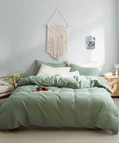 Juego de Funda de Edredón Verde King, 100% Algodón Lavado