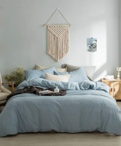Funda de edredón Queen azul claro, 100% algodón lavado tipo
