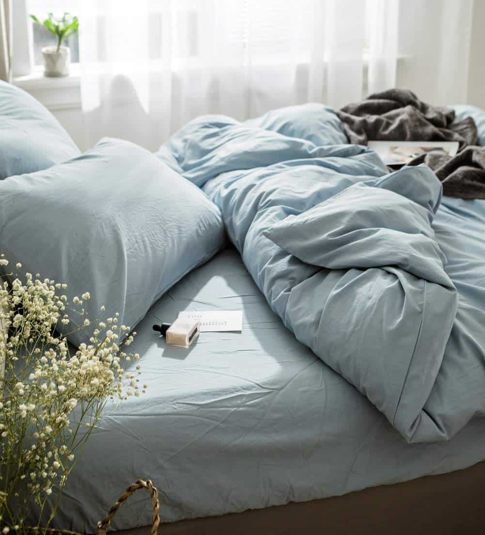 Funda de edredón Queen azul claro, 100% algodón lavado tipo - Imagen 9