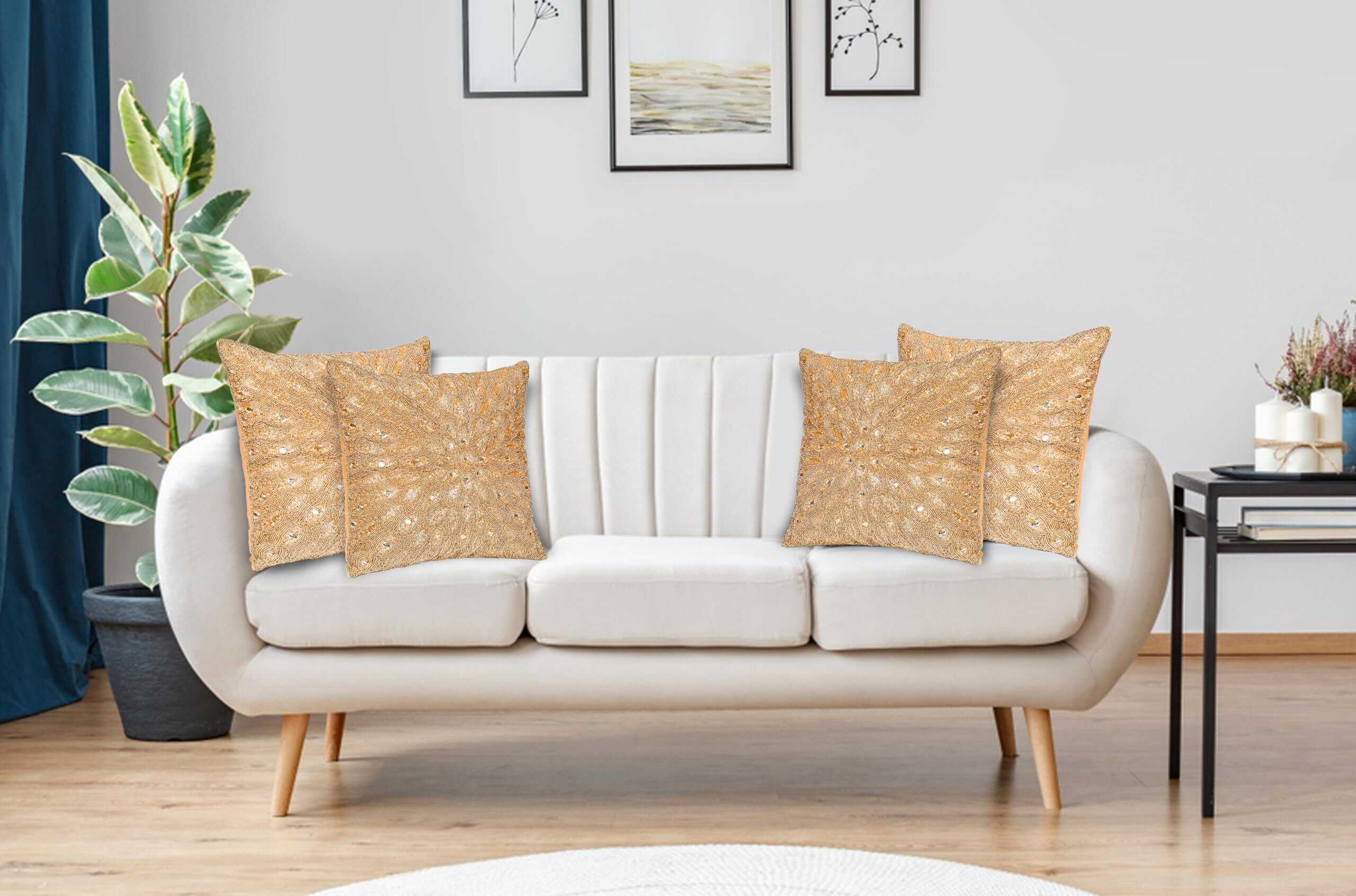 Funda de Cojín con Cuentas de Oro Hecha a Mano - 16x16 - Imagen 3