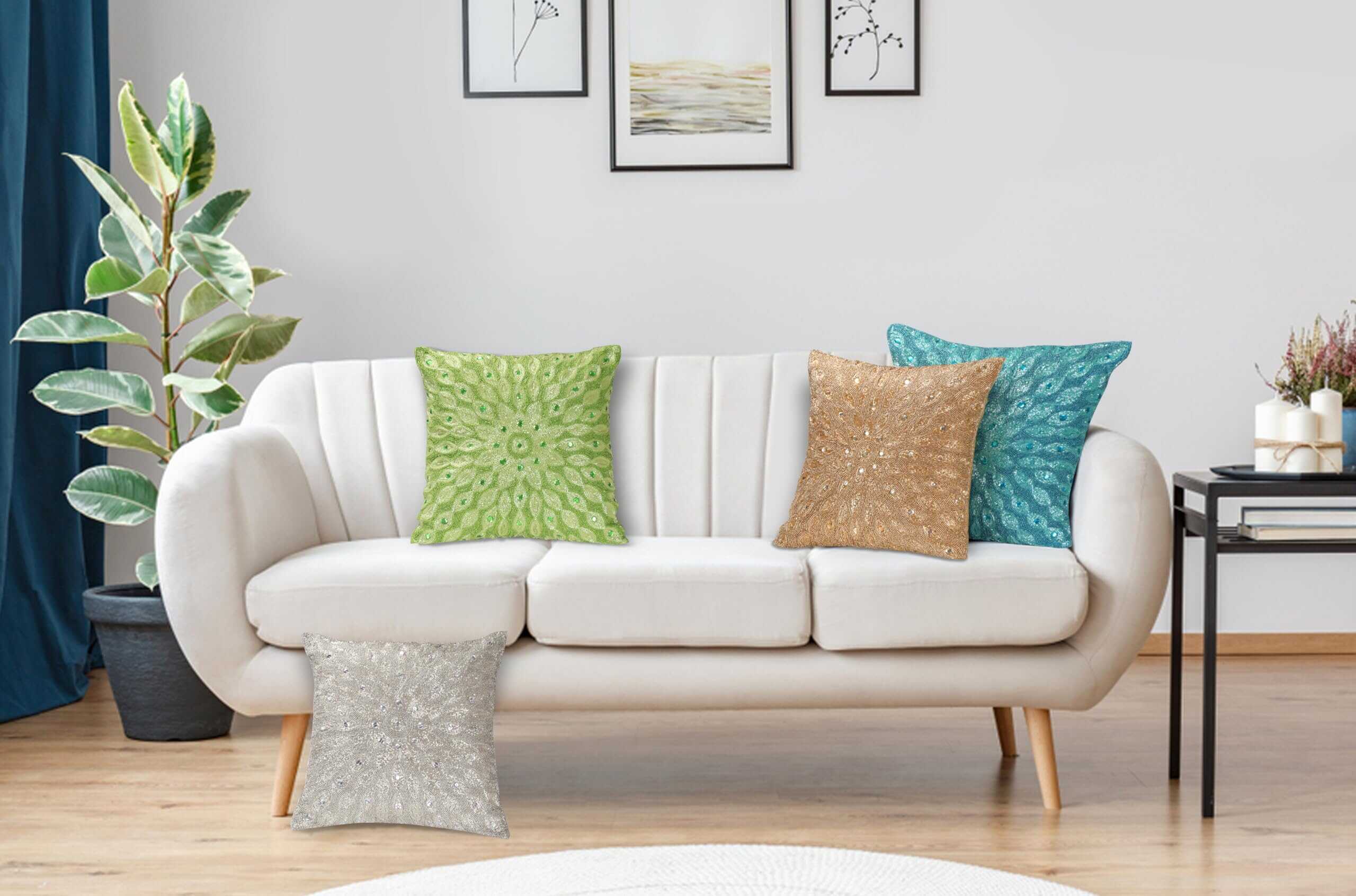 Funda de Cojín con Cuentas de Oro Hecha a Mano - 16x16 - Imagen 6