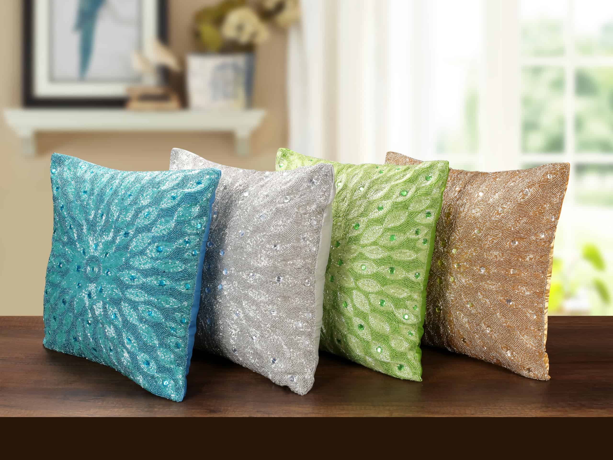 Funda de Cojín con Cuentas de Oro Hecha a Mano - 16x16 - Imagen 8