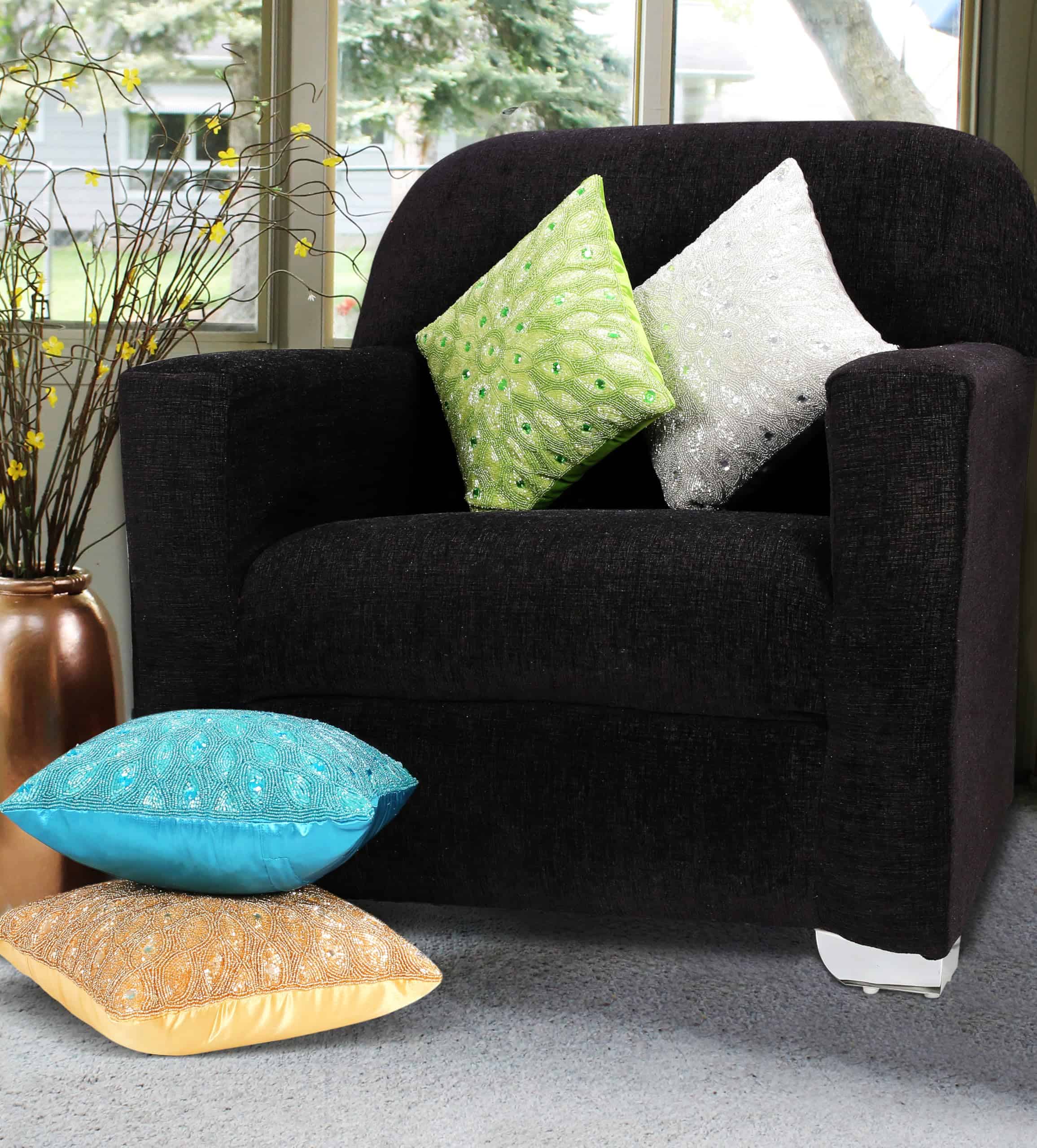 Funda de Cojín con Cuentas de Oro Hecha a Mano - 16x16 - Imagen 9