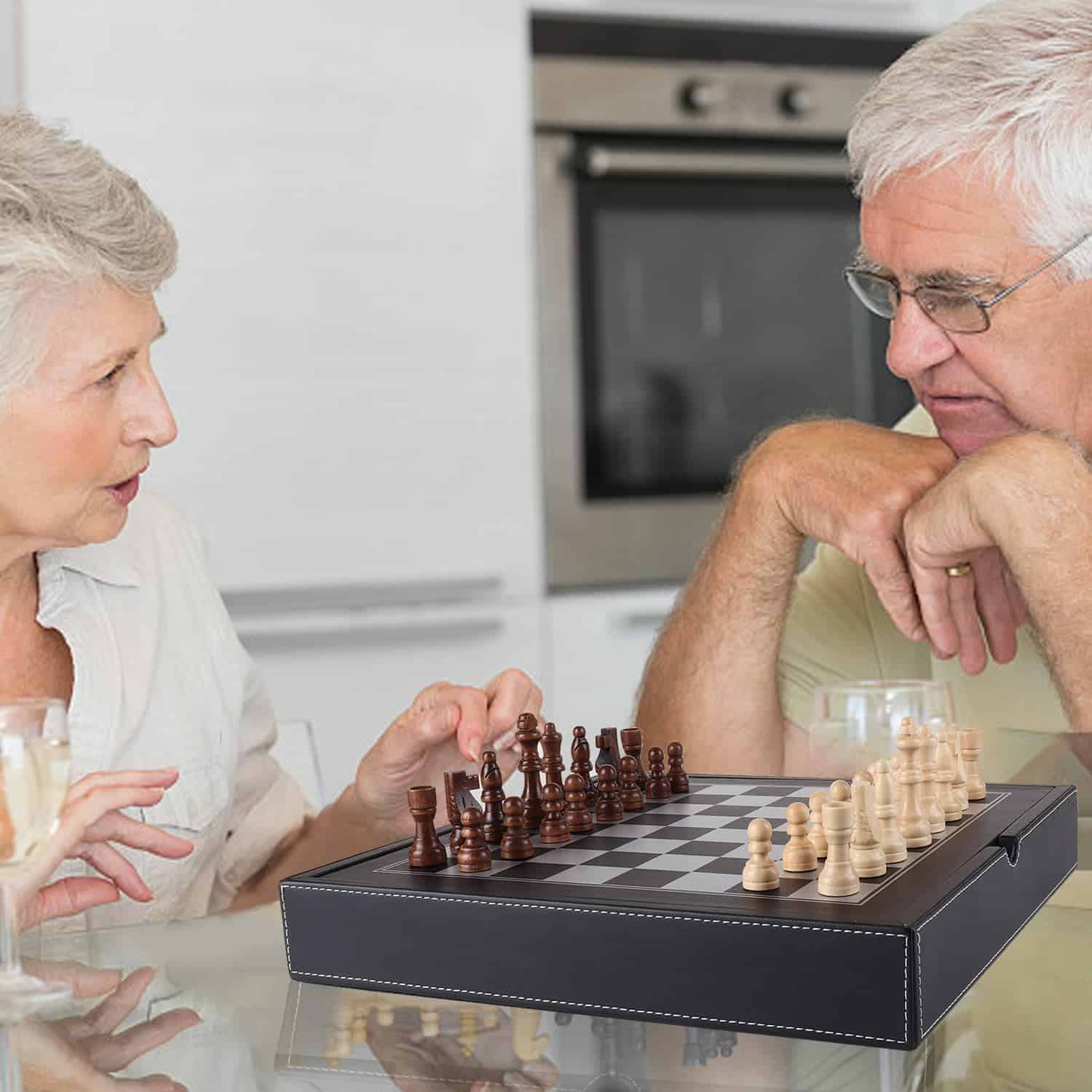Juego de tablero de ajedrez, damas y backgammon 3 en 1 de - Imagen 8