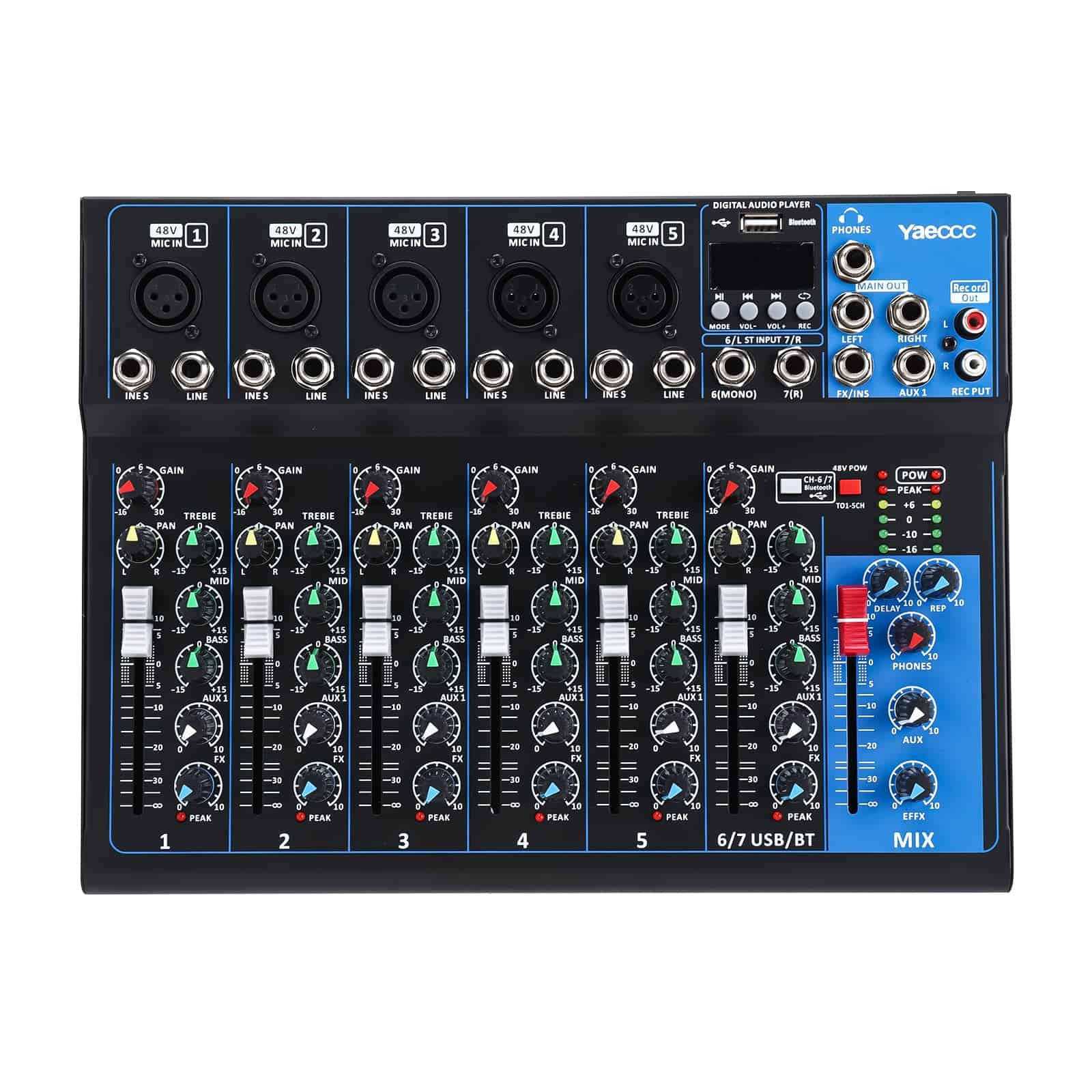 Mezcladora de Audio Estéreo en Vivo YaeCC de 7 Canales con