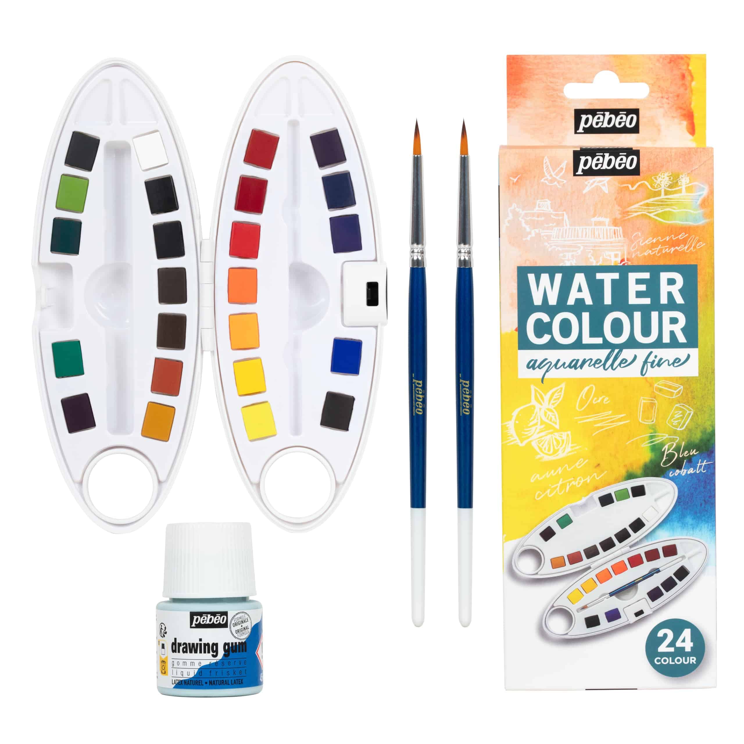 Set de 24 medios estuches de acuarelas Pebeo con goma de - Imagen 4