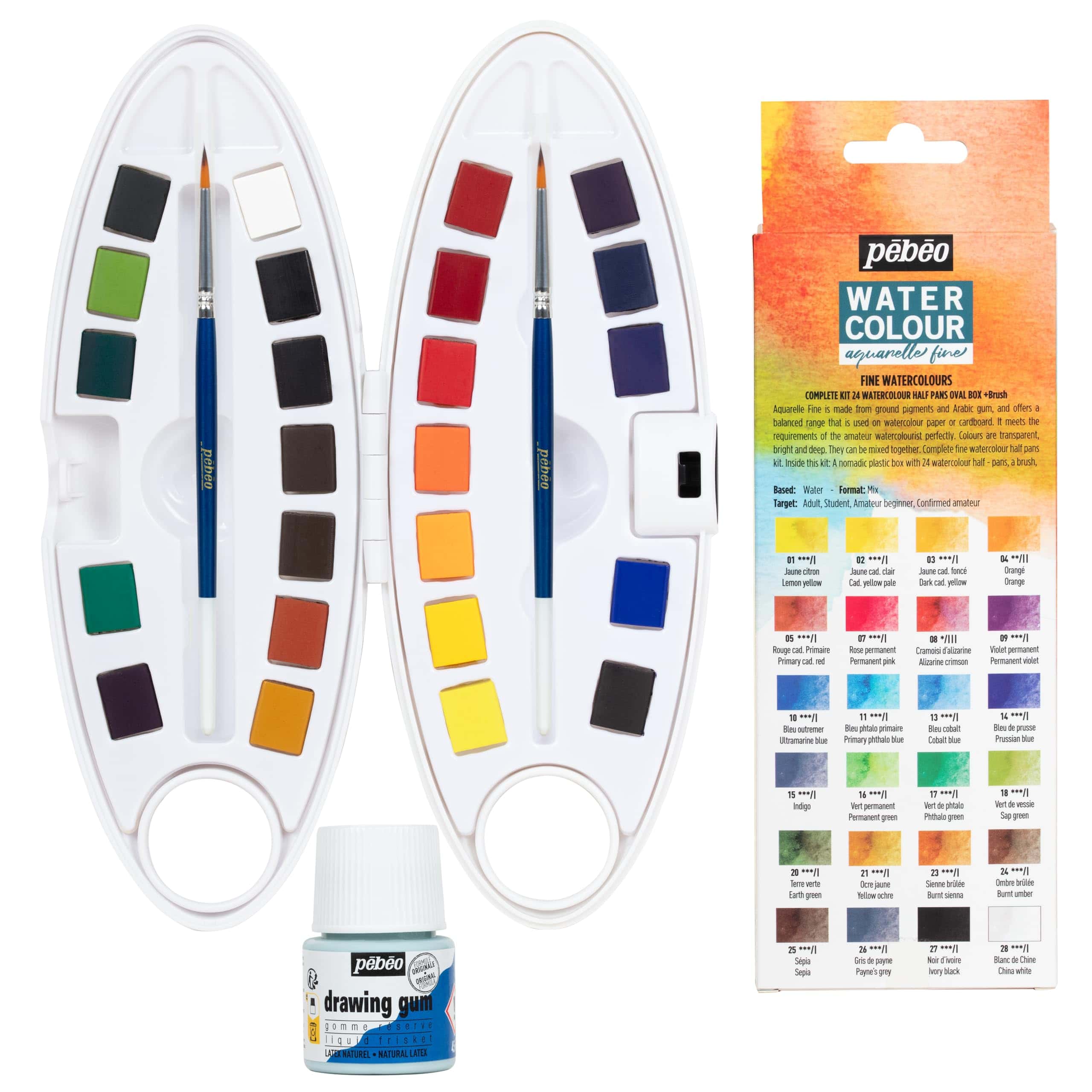 Set de 24 medios estuches de acuarelas Pebeo con goma de - Imagen 5