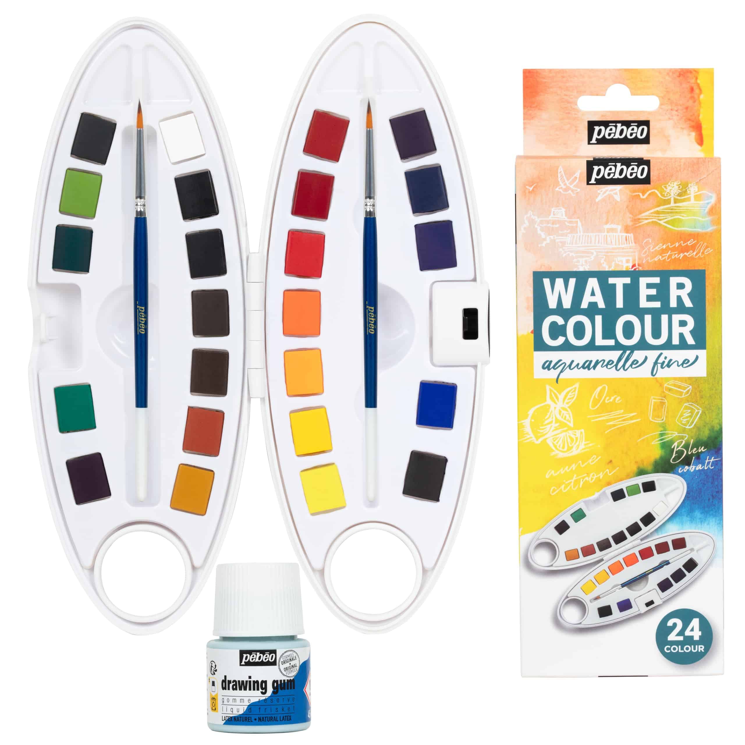 Set de 24 medios estuches de acuarelas Pebeo con goma de - Imagen 6