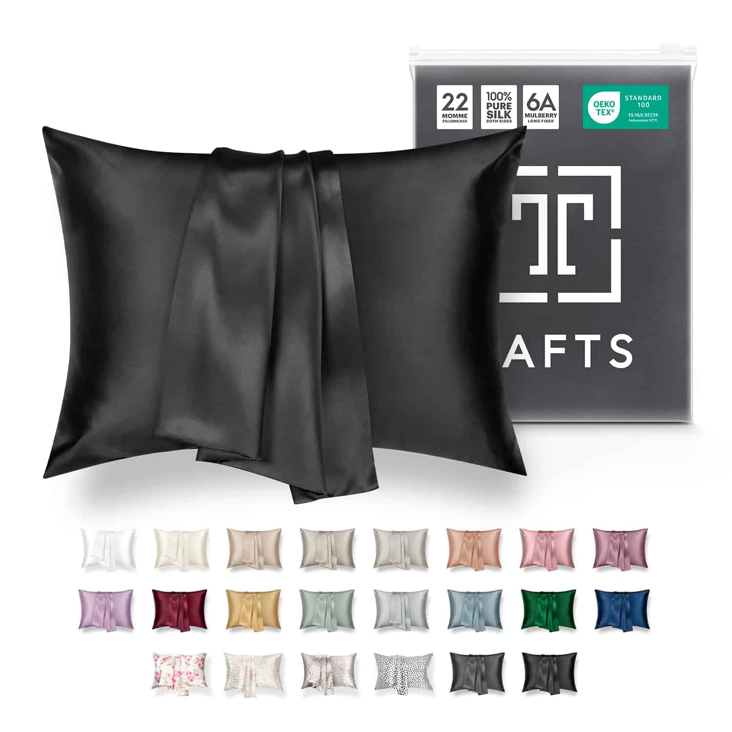 Funda de almohada de seda pura 100% de mora de 22 mm TAFTS