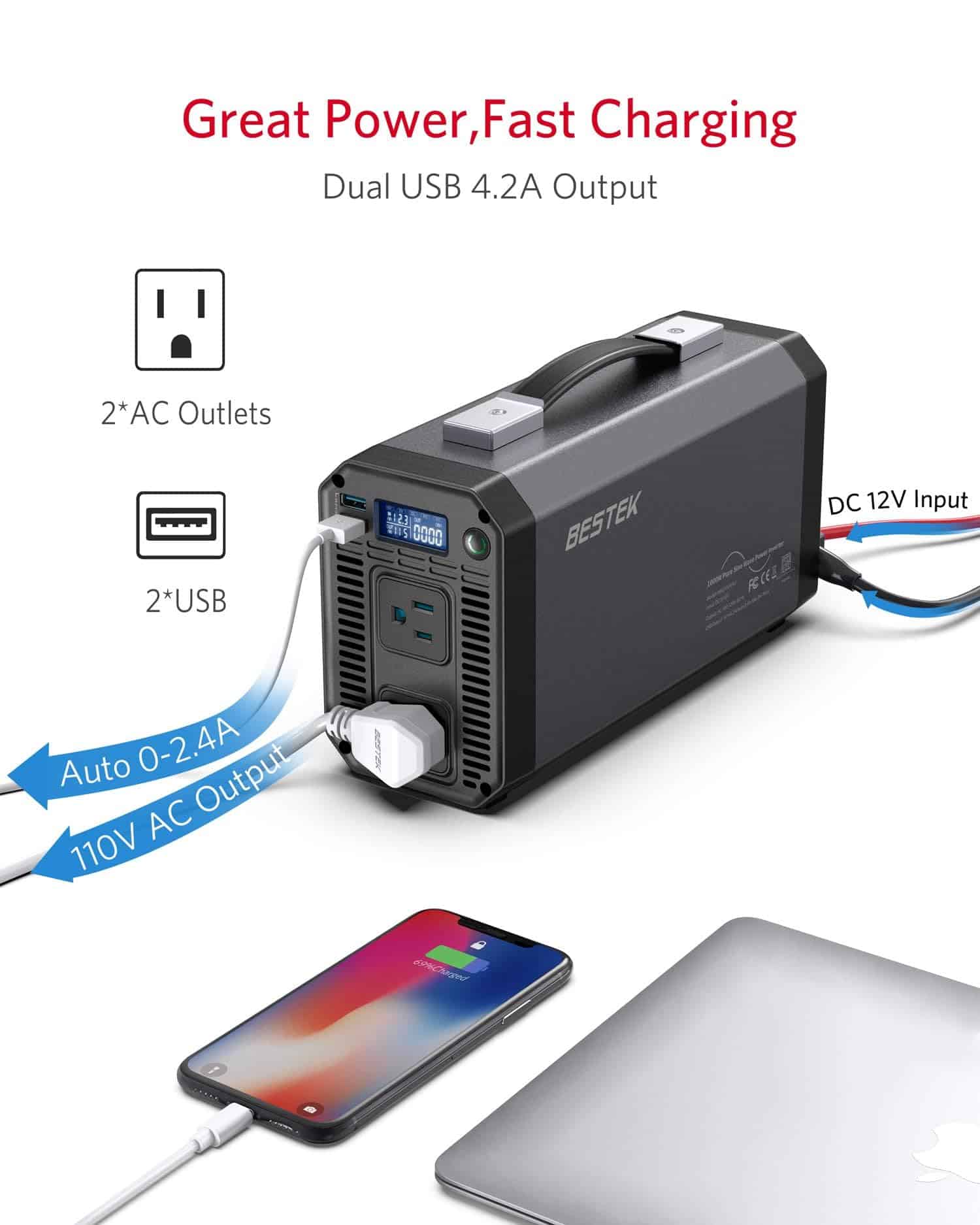 Inversor de corriente de onda sinusoidal pura BESTEK 1000W - Imagen 7