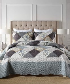 Juego de Edredón Travan de 3 Piezas para Cama -Azul Plomo