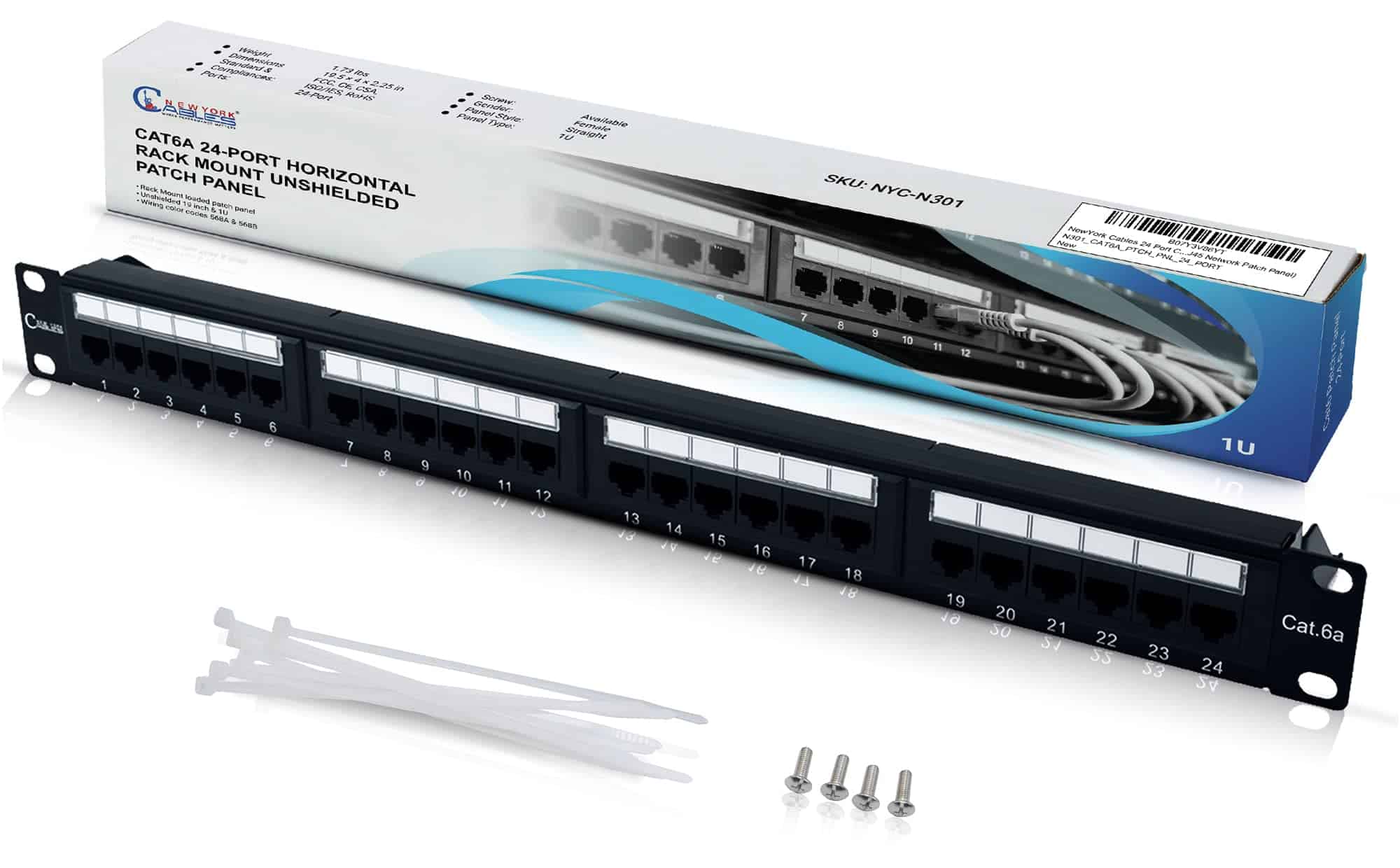 NewYork Cables - Panel de parches Cat6a de 24 puertos, alta