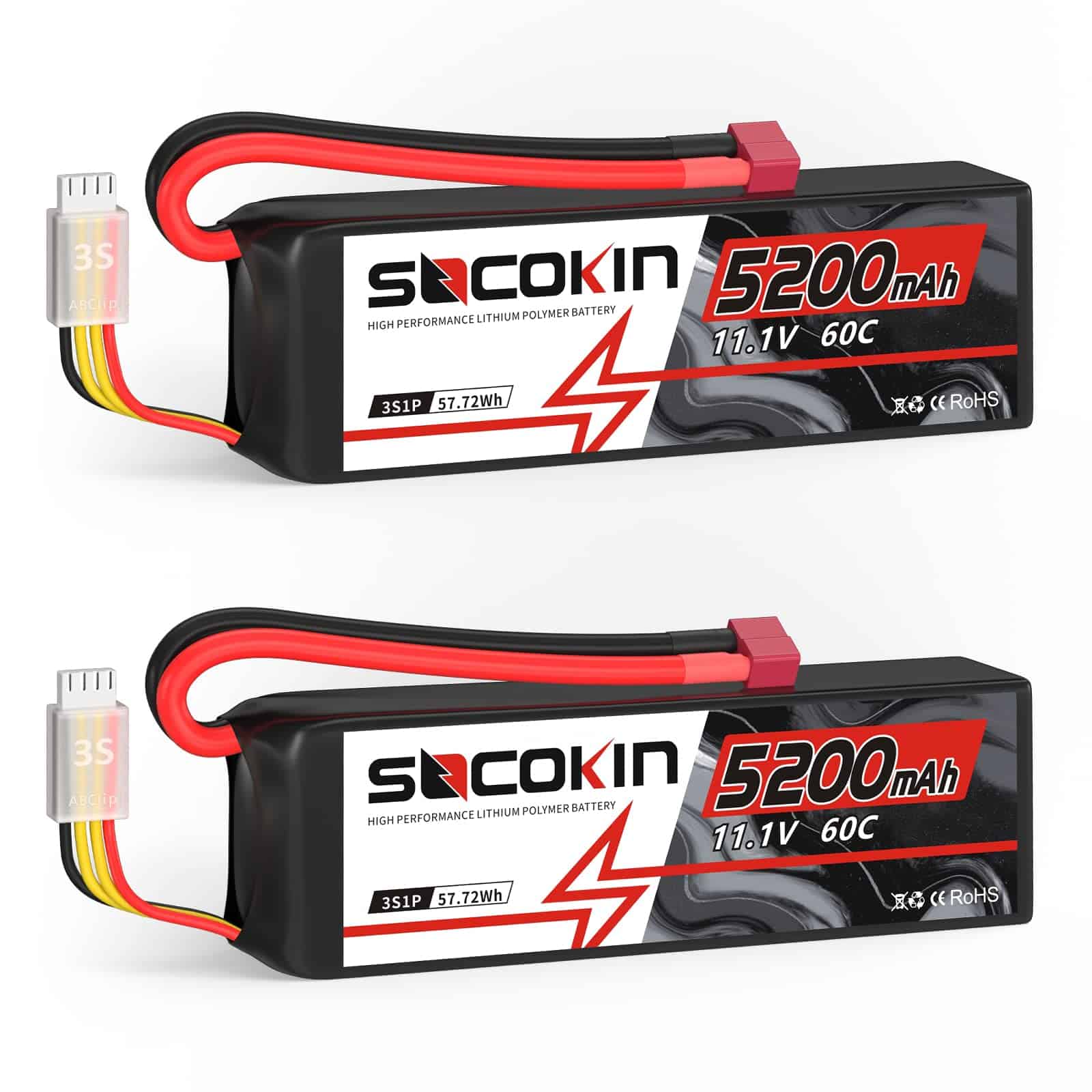 Batería Lipo Socokin 3S 11.1V 5200mAh 60C con Conector T