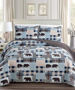 Colcha Acolchada de Franjas de Cuadros Escoceses de Oso