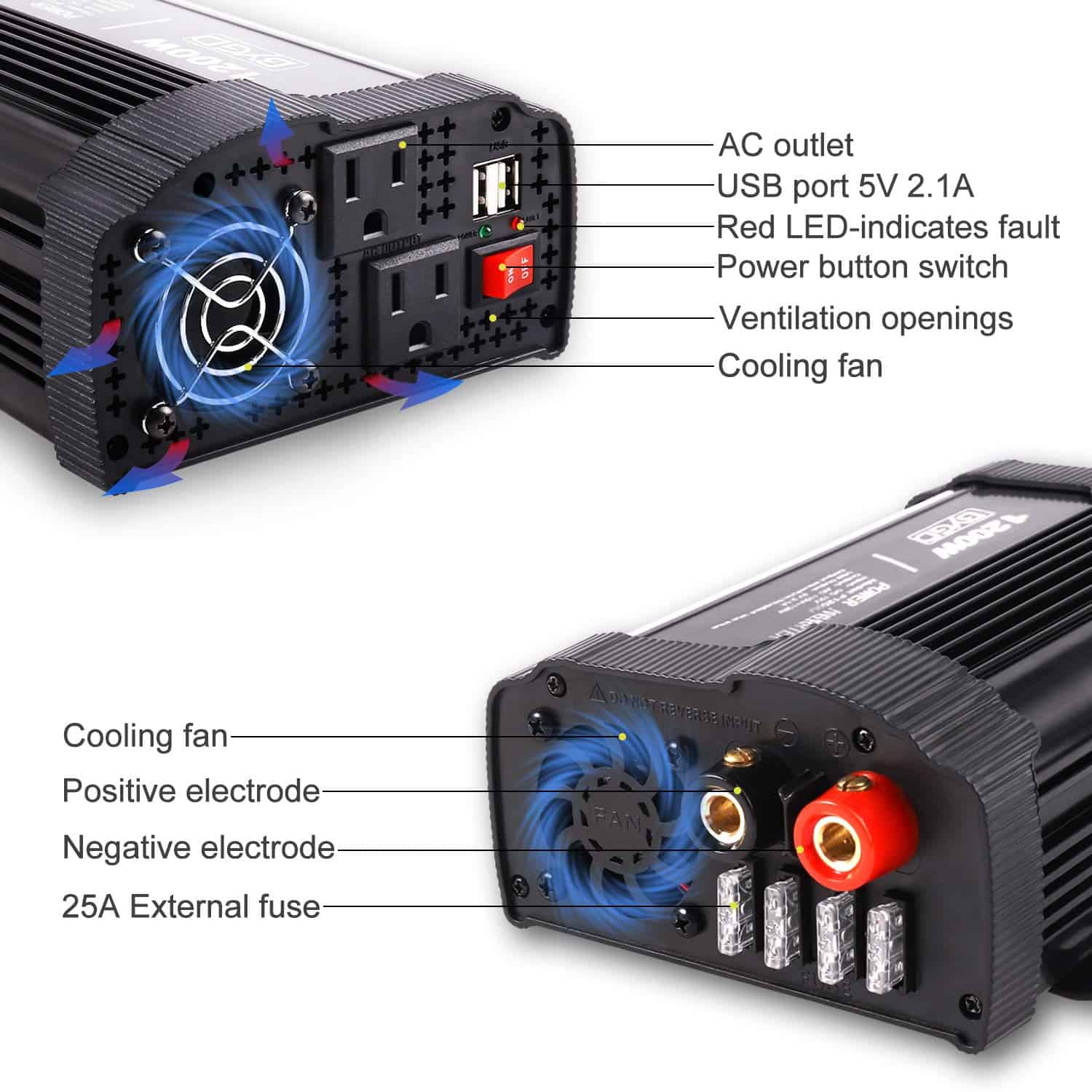 Inversor de Corriente BYGD 1200W Multifuncional con - Imagen 4