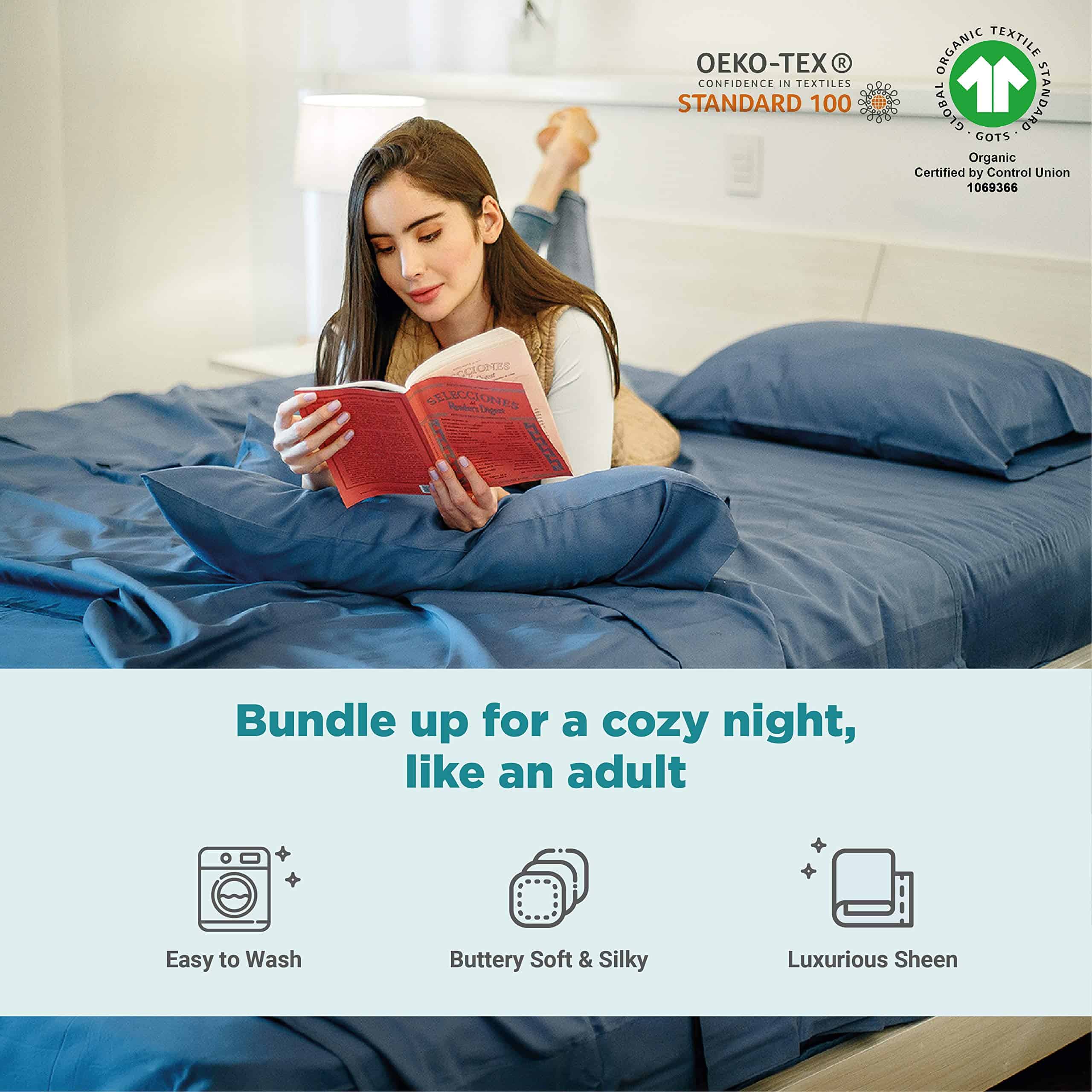 Juego de sábanas gemelas XL 100% algodón -Azul oscuro - Imagen 4