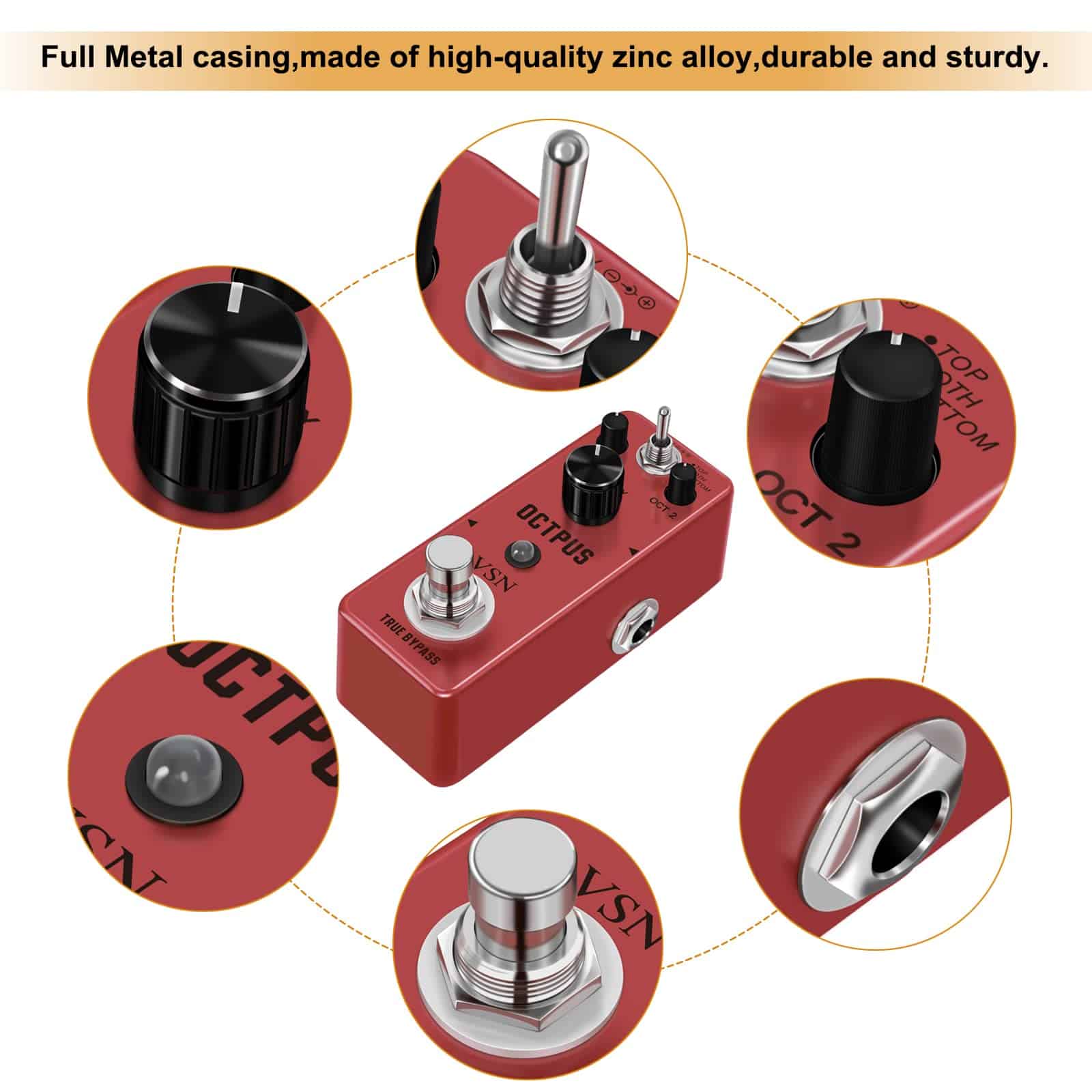 Pedal de Guitarra Octavador VSN Octave, Pedal Mini Digital - Imagen 5