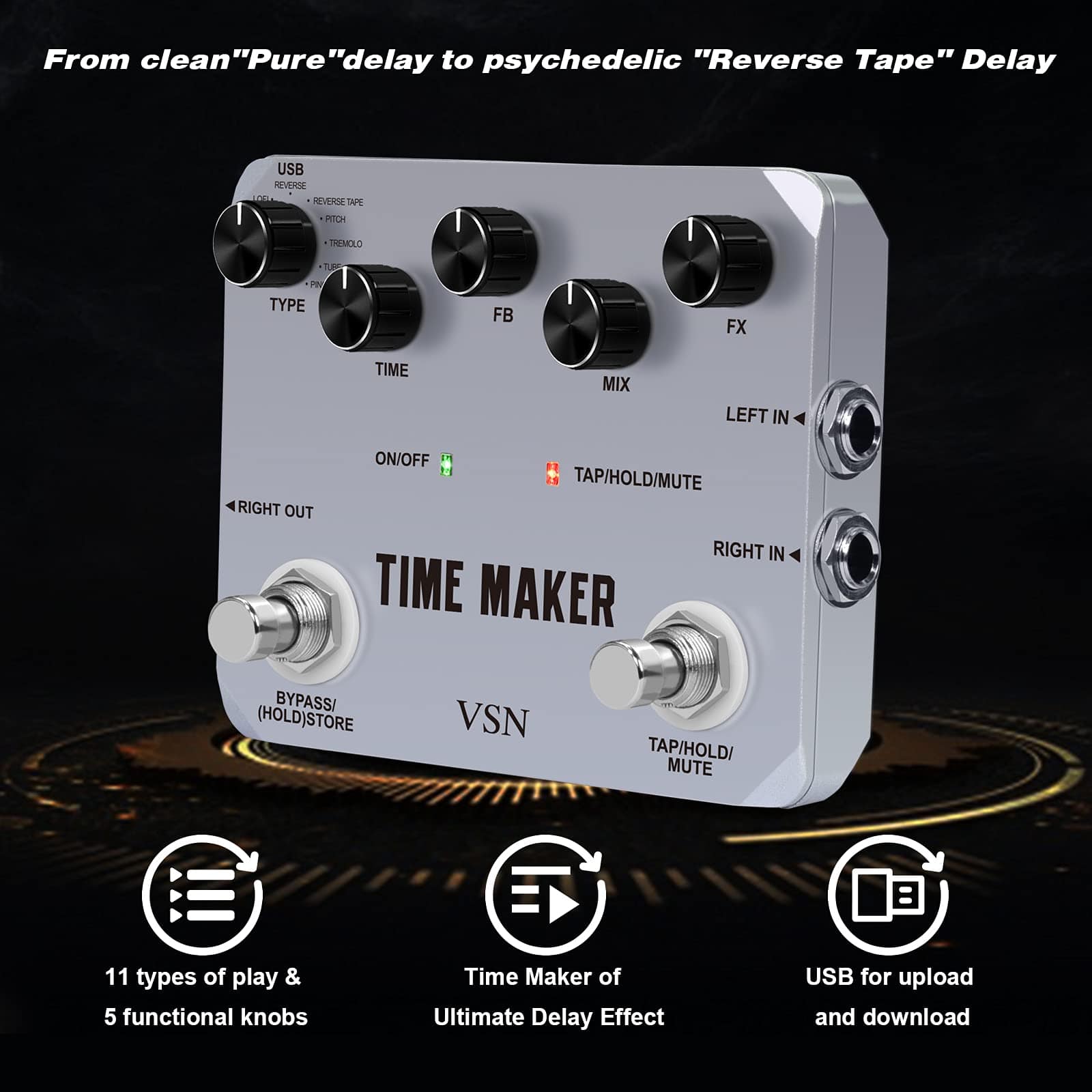 Pedal de Retraso VSN Time Maker 11 Tipos de Pedales de - Imagen 3