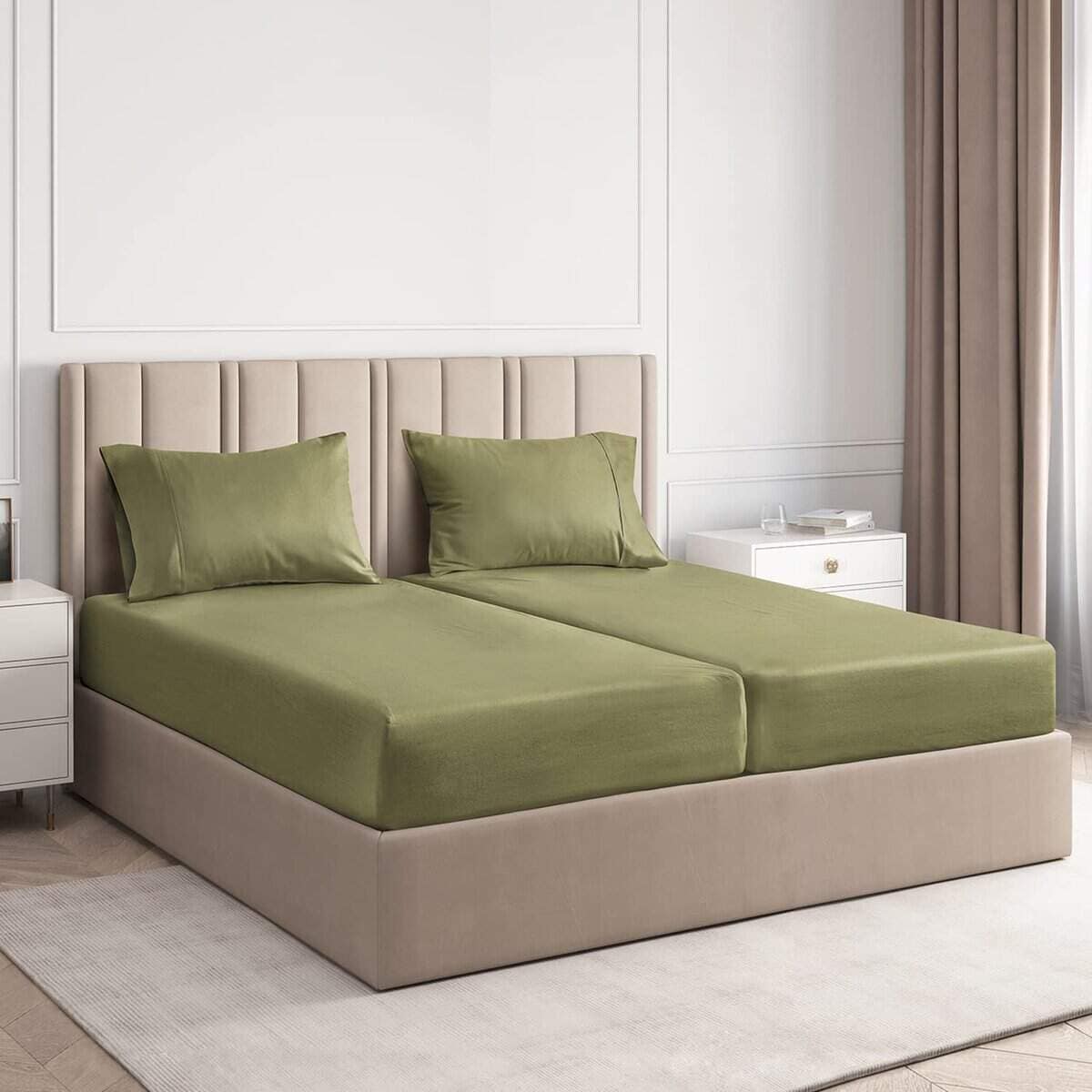 Juego de sábanas de algodón de 400 hilos - -Verde Salvia - Imagen 3