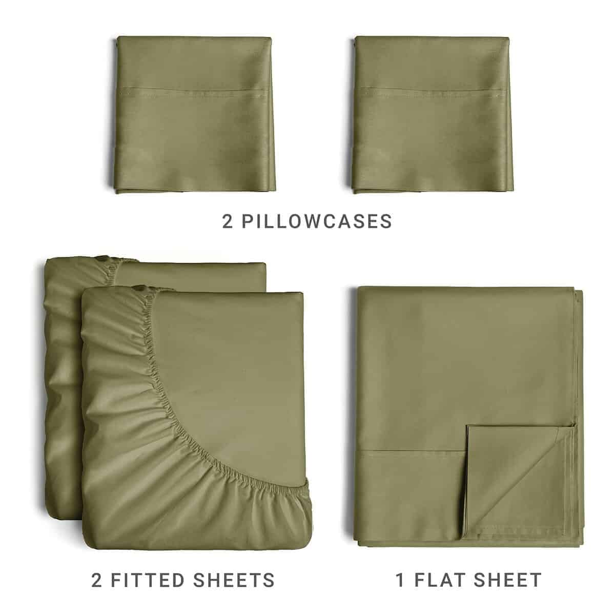 Juego de sábanas de algodón de 400 hilos - -Verde Salvia - Imagen 5
