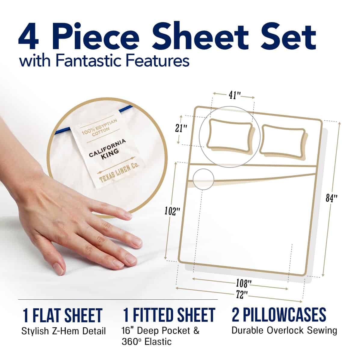 TEXAS LINEN CO. Juego de Sábanas de Algodón -Azul Claro - Imagen 6