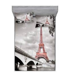 Juego de Sábana Ajustable y Fundas de -Gris y Salmón