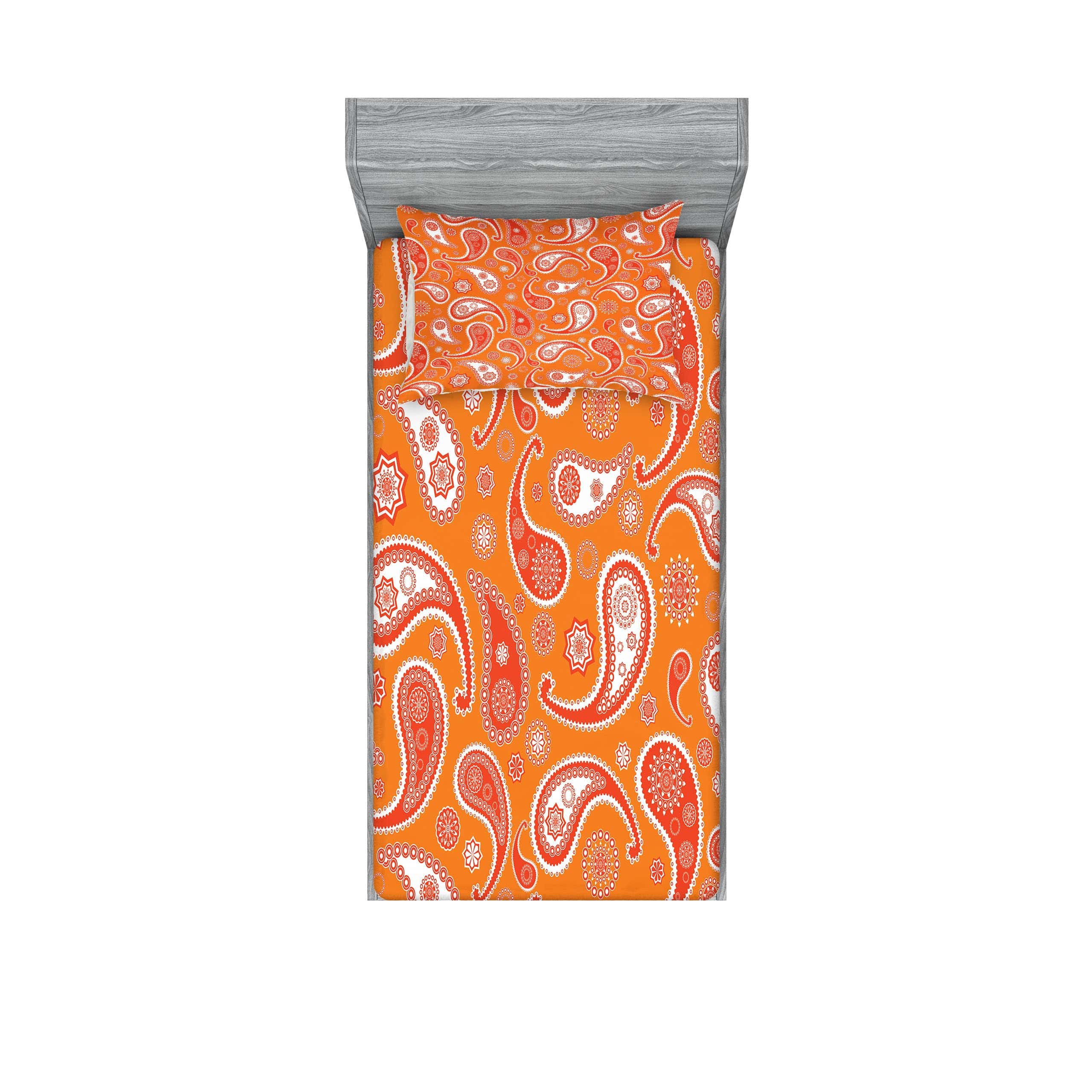 Juego de Sábana Ajustable y Funda de -Blanco Naranja