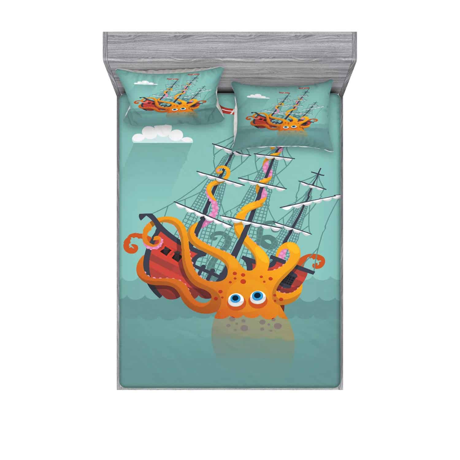 Juego de Sábana Ajustable y Funda de -Naranja Turquesa