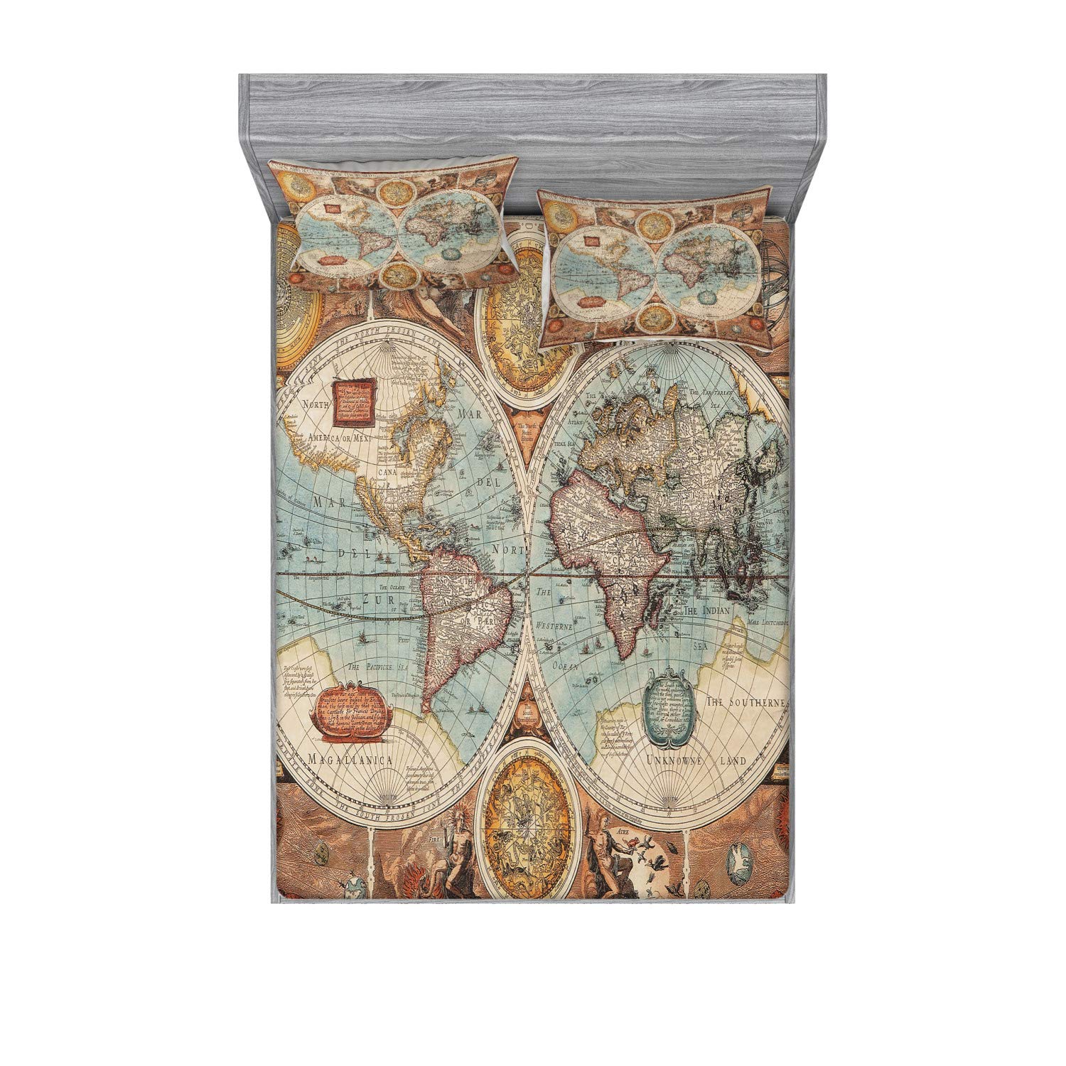 Juego de Sábana Ajustable y Funda de -Azul Rojo