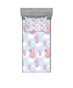 Juego de Sábana Ajustable y Funda de -Blanco Azul