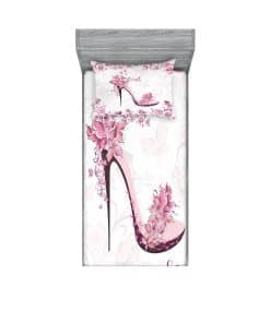 Juego de Sábana Ajustable y Funda de -Rosa Blanco